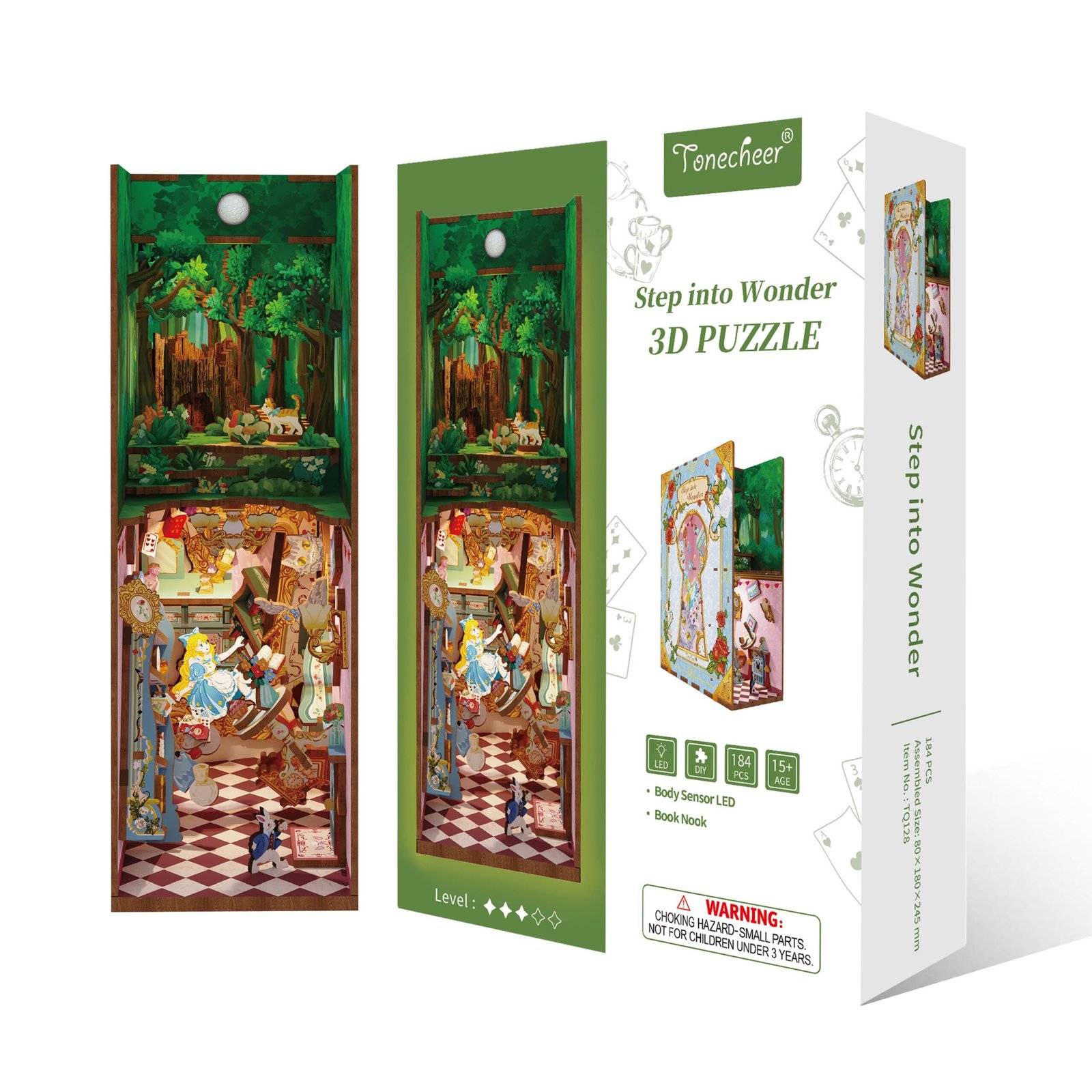 3DWoodenPuzzleDIYBookNookKit_StepintoWonder_1.jpg Tonecheer Step into Wonder Book Nook Kiti - Görsel 1