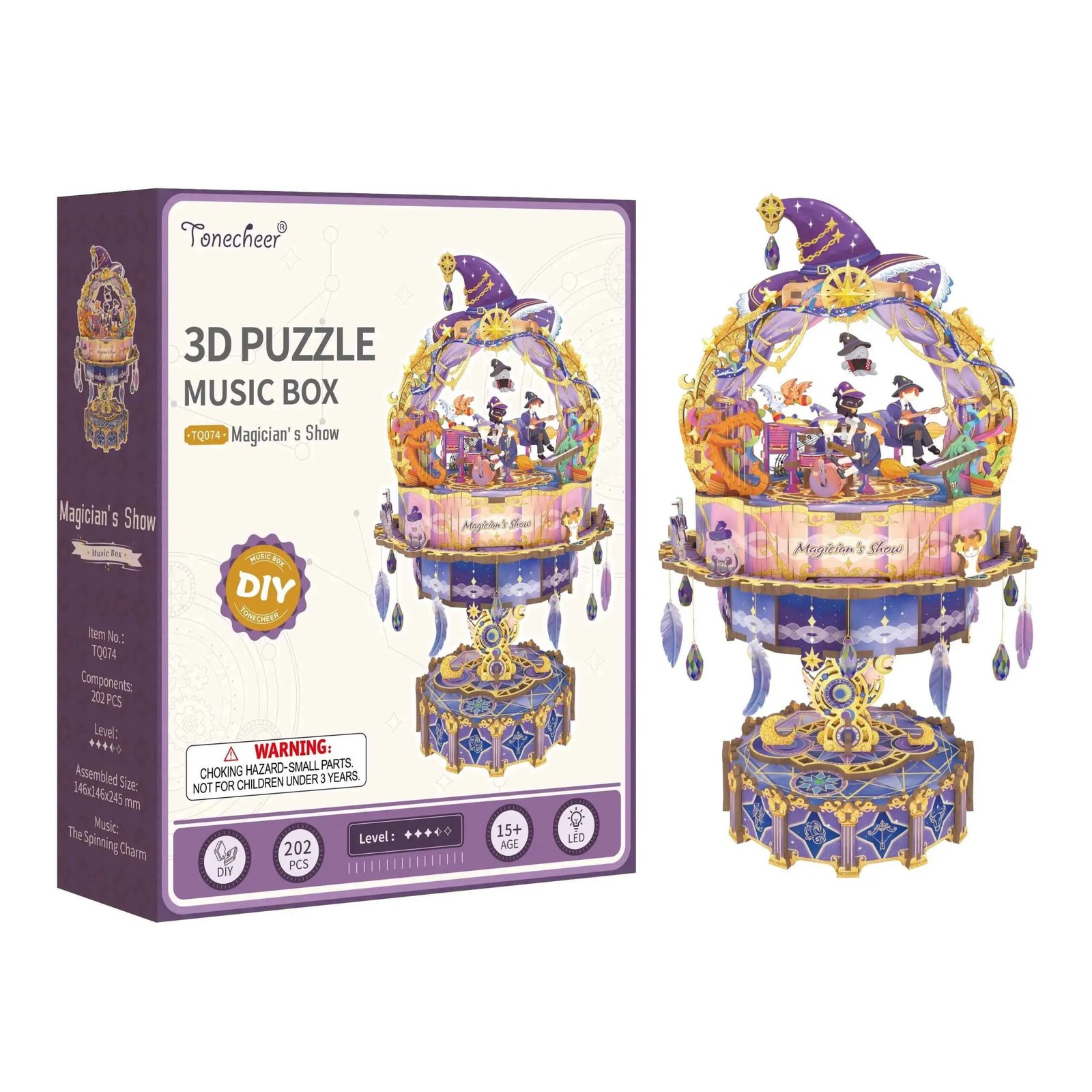 TONECHEER3DCreativeMusicalPuzzleDIYRotatingMusicBoxKit_Magician_sShow.jpg Tonecheer Magician's Show Müzik Kutusu Kiti - Görsel 1