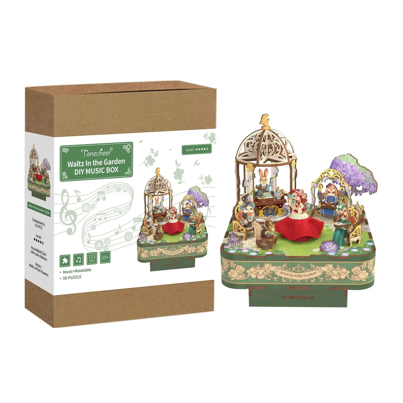 TONECHEER3DCreativeMusicalPuzzleDIYRotatingMusicBoxKit_WaltzintheGarden_4.jpg Tonecheer Waltz in the Garden Müzik Kutusu Kiti - Görsel 1