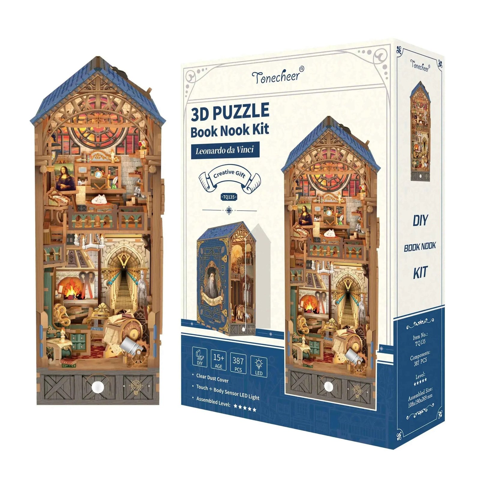 TONECHEER3DWoodenPuzzleDIYBookNookKit_LeonardoDaVinci_5.jpg Tonecheer Leonardo Da Vinci Book Nook Kiti - Görsel 1