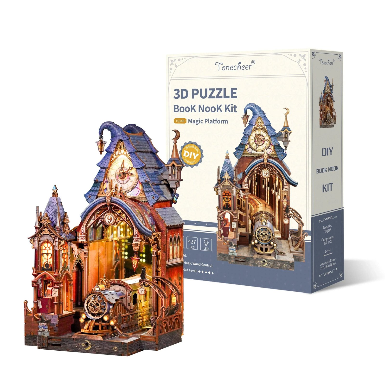 TONECHEER3DWoodenPuzzleDIYBookNookKit_MagicPlatform_3_96d2142e-c394-4db5-8c76-459f6310e1a3.jpg Tonecheer Magic Platform Book Nook Kiti - Görsel 1