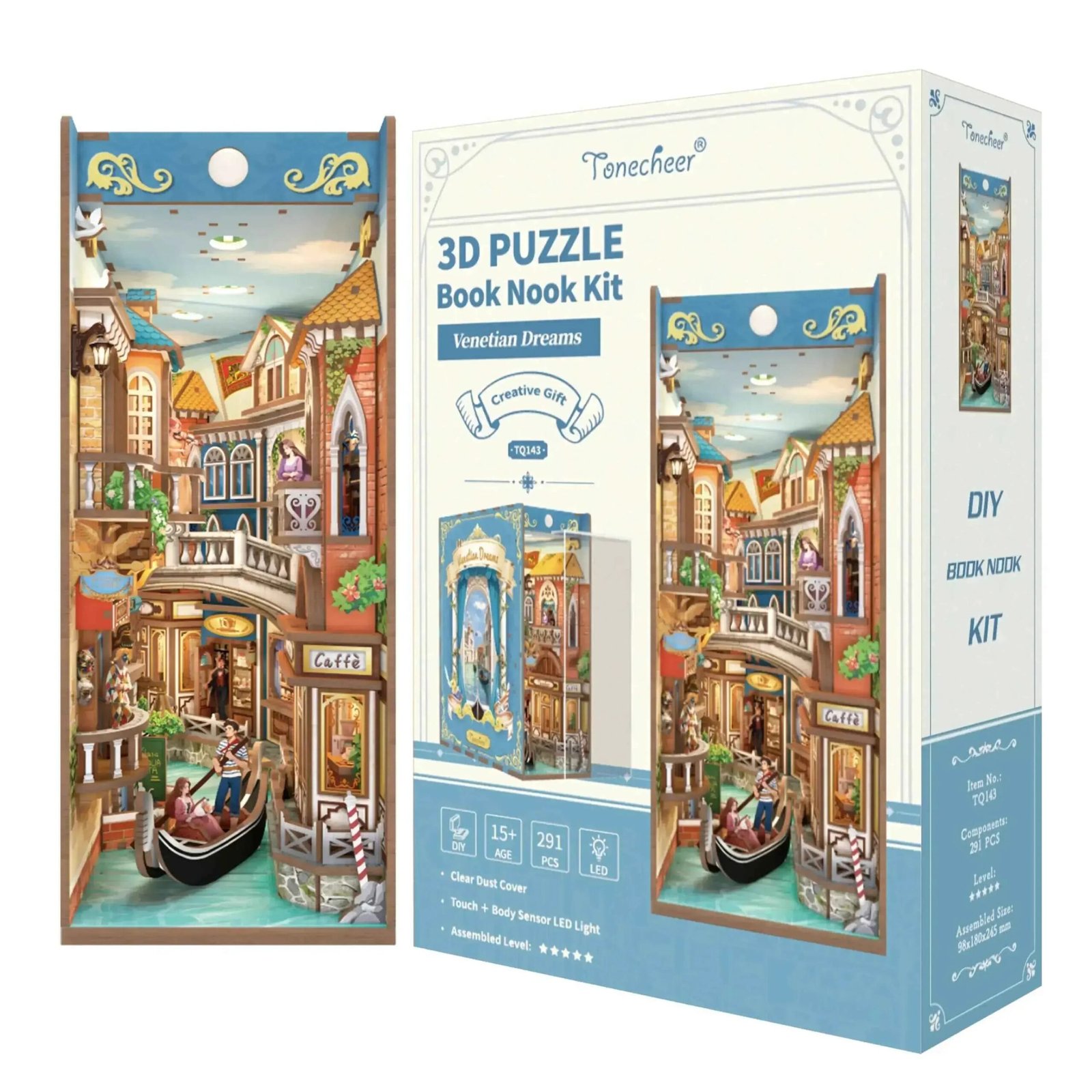 TONECHEER3DWoodenPuzzleDIYBookNookKit_VenetianDreams_6.jpg Tonecheer Venetian Dreams Book Nook Kiti - Görsel 1