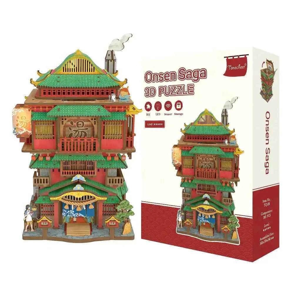 TonecheerDIYDesktopStorageKitOnsenSagawoodenmodelsforadults.jpg Tonecheer Onsen Saga Masaüstü Organizer Kiti - Görsel 1